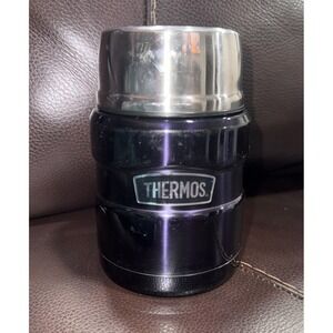 Thermos Hot Cold Container Food 16 oz Metal Black FLAWS: No Spoon Dent Scratches